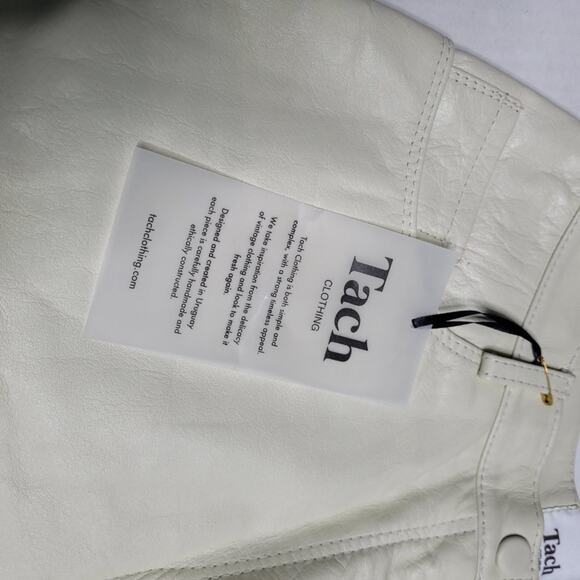 Tach Clothing Ivory Genuine Leather Pants Dilma Straight Leg High Rise Ankle 28 - Picture 6 of 16